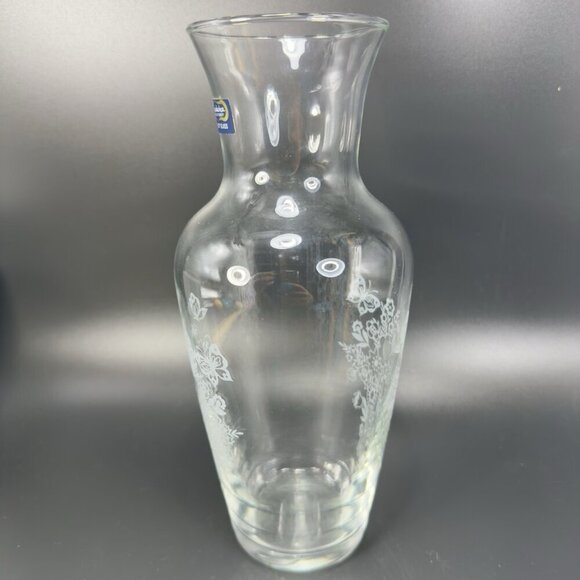 Pasabahce Glass Vase Vessel Tall Clear With White Floral Butterfly Pattern VTG - Picture 10 of 10